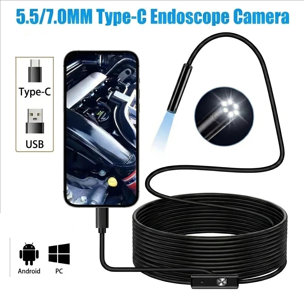 5.5/7.0MM TYPE-C Endoscope Camera 6 LEDs Adjustable USB OTG Android Flexible Inspection Borescope Cameras for Phone PC