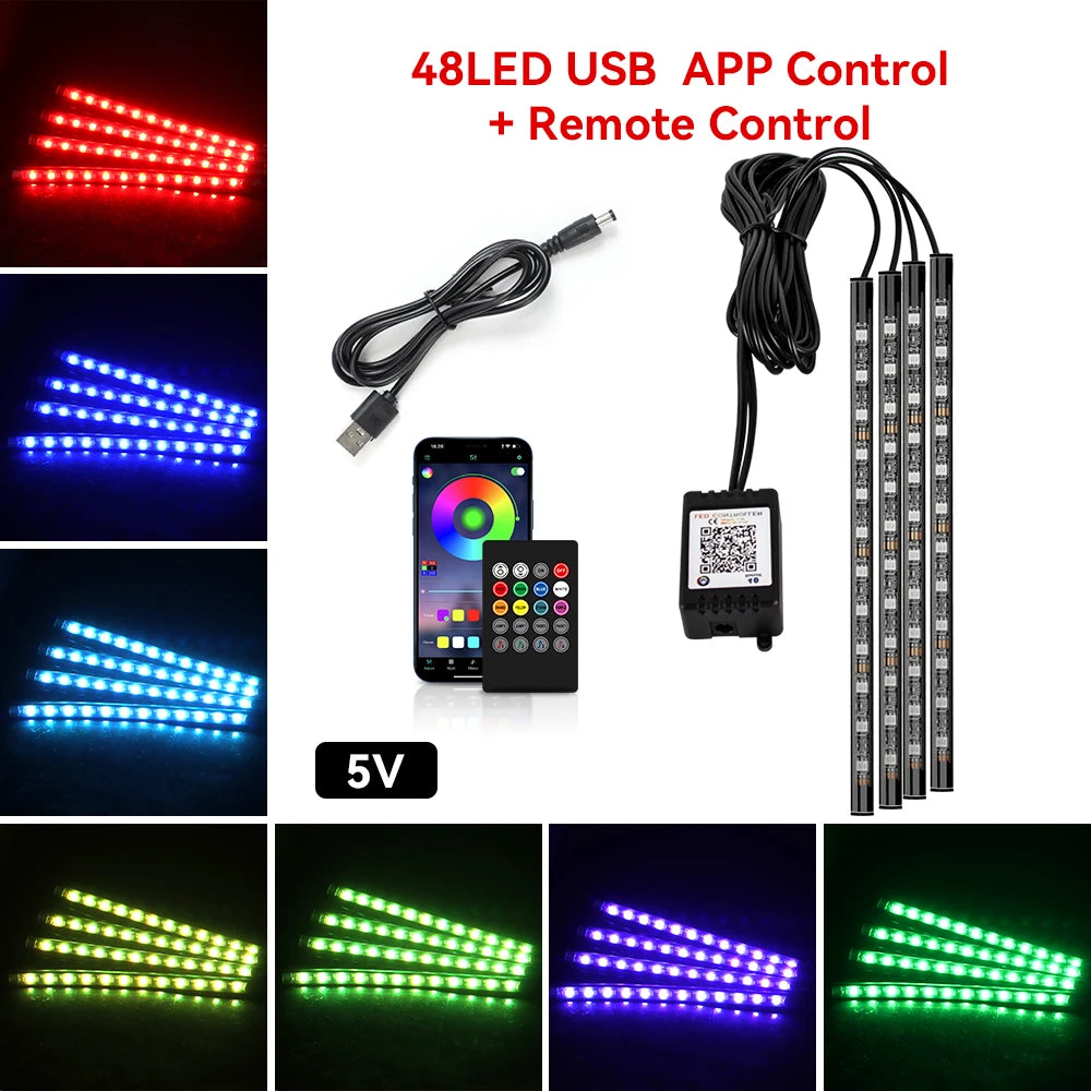 Universal Car RGB Ambient Lights LED Strip Interior Atmosphere Lamps 8 Colors Decorative Off Road 4x4 SUV Automobile Accessories