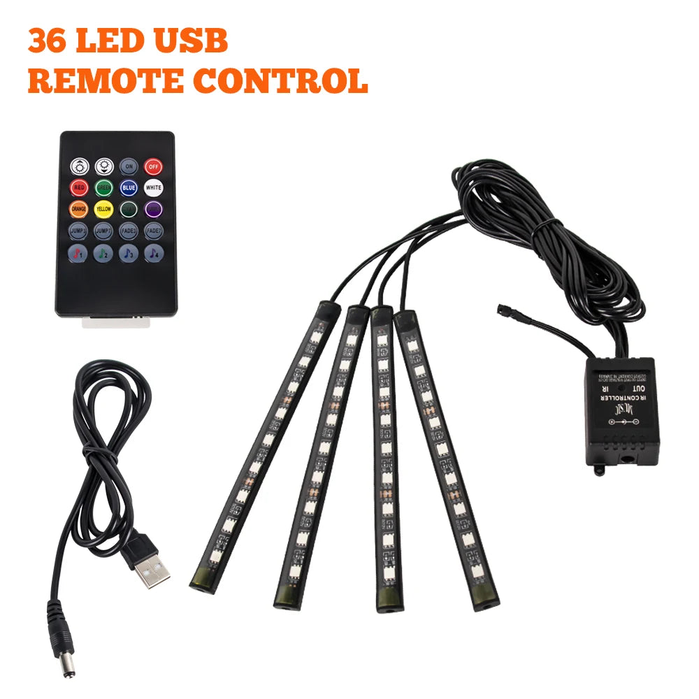 RGB Universal Car Ambient Lights LED Strip Interior Atmosphere Lamps 8 Colors Decorative Off Road 4x4 SUV Automobile Accessories