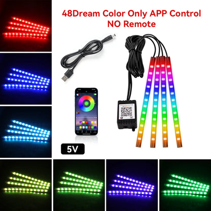 Led Car Foot Lamp Ambient Light RGB Usb App Remote Music Control Automotive Interior Decorative Neon Atmosphere Lights