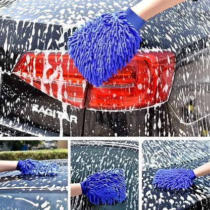 1 Chenille Plush Gloves for Car Cleaning Thickened Doublesided Car Cleaning Tools Ultrafine Fiber Car Washing Gloves