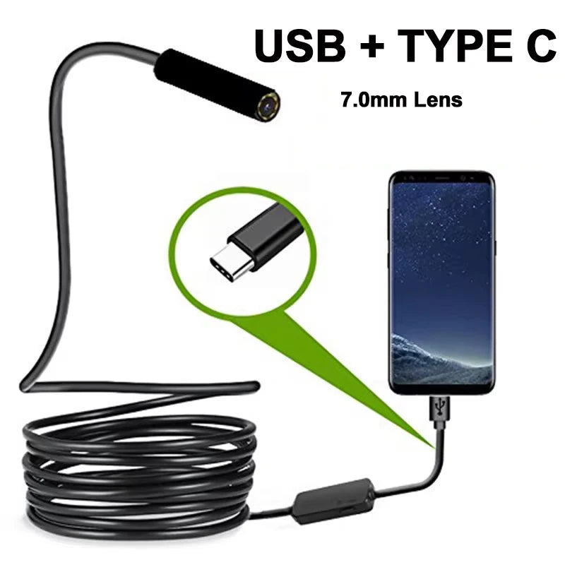 5.5/7.0MM Type-C Endoscope Camera IP67 Waterproof with 6 Adjustable LEDs USB Android Flexible Inspection Borescope for Phone PC