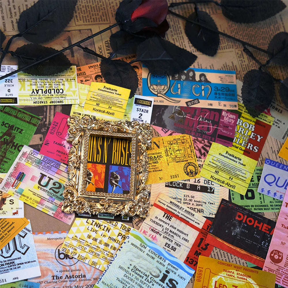 10/20/43pcs Rock Music Ticket Graffiti Stickers Retro Band Decal Sticker for Kids Toys Cool Waterproof DIY Guitar Motorcycle Car