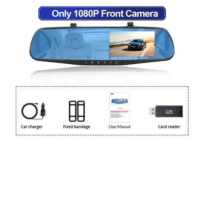 E-ACE Dashcam Car Dvr 4.3 Inch Mirror FHD 1080P Camera Optional Dual Lens DVR  Rearview Mirror Dash Camera Video Recorder Auto