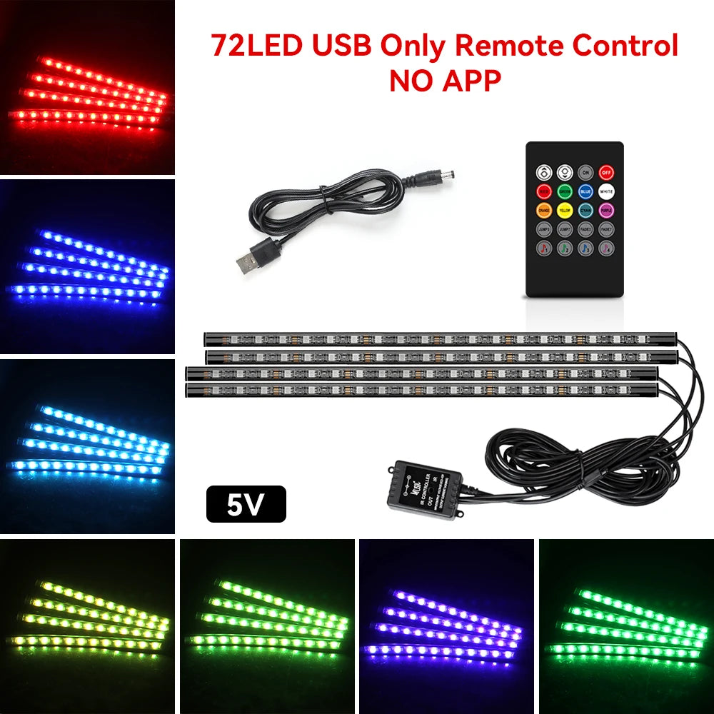 Universal Car RGB Ambient Lights LED Strip Interior Atmosphere Lamps 8 Colors Decorative Off Road 4x4 SUV Automobile Accessories