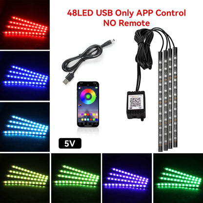 Led Car Foot Lamp Ambient Light RGB Usb App Remote Music Control Automotive Interior Decorative Neon Atmosphere Lights