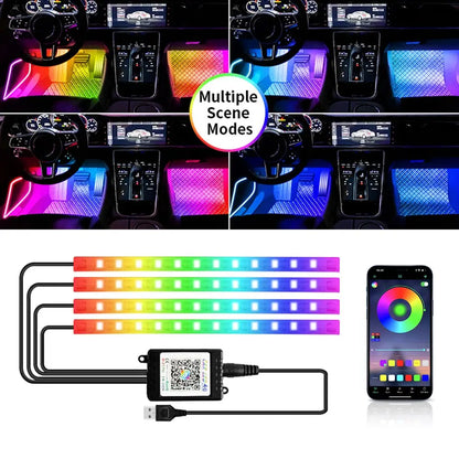 Led Car Foot Lamp Ambient Light RGB Usb App Remote Music Control Automotive Interior Decorative Neon Atmosphere Lights
