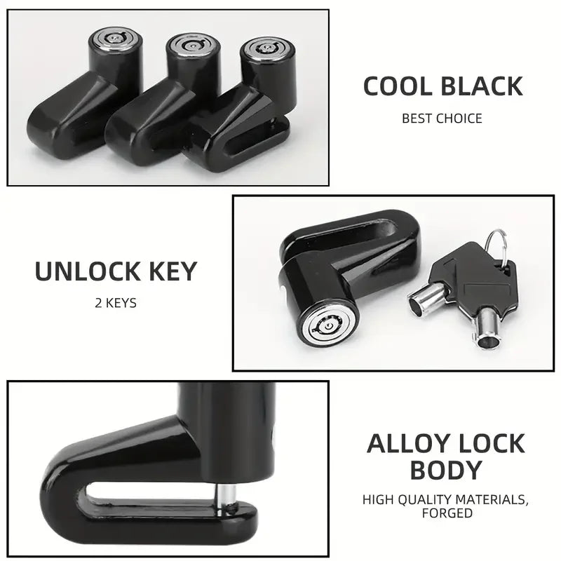 Motorcycle Disc Brake Lock Anti-Theft Security  Mountain Bike Durable Keyed Lock with 2 Keys, No Electricity or Battery Required