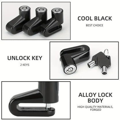 Motorcycle Disc Brake Lock Anti-Theft Security  Mountain Bike Durable Keyed Lock with 2 Keys, No Electricity or Battery Required