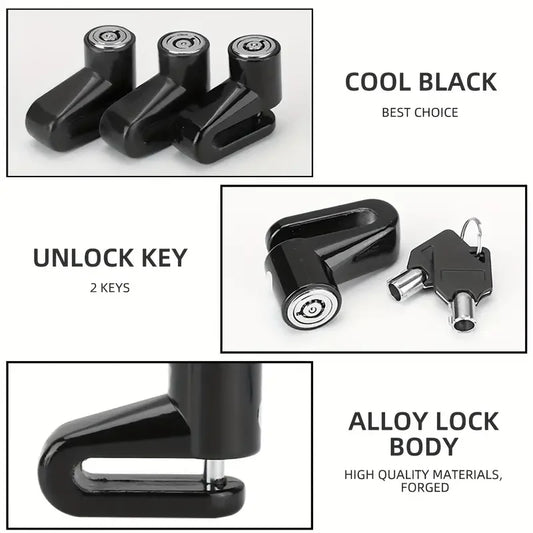Motorcycle Disc Brake Lock Anti-Theft Security  Mountain Bike Durable Keyed Lock with 2 Keys, No Electricity or Battery Required