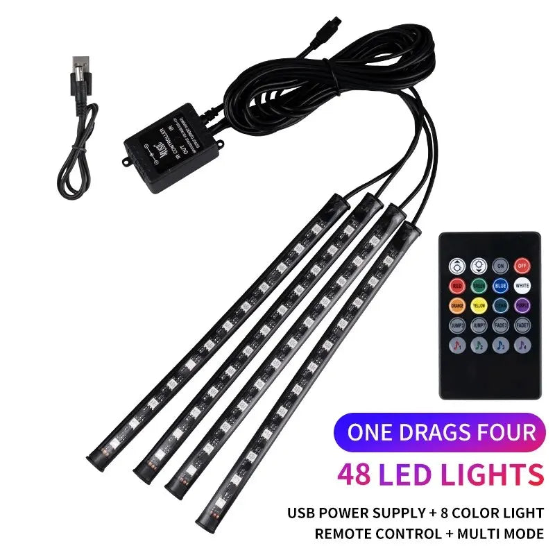 RGB Universal Car Ambient Lights LED Strip Interior Atmosphere Lamps 8 Colors Decorative Off Road 4x4 SUV Automobile Accessories