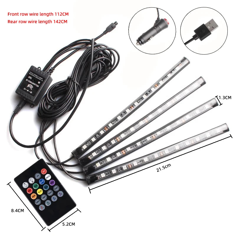 Universal Car RGB Ambient Lights LED Strip Interior Atmosphere Lamps 8 Colors Decorative Off Road 4x4 SUV Automobile Accessories