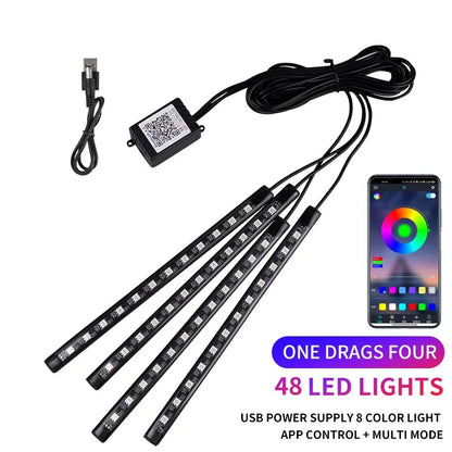 Led Car Foot Lamp Ambient Light RGB Usb App Remote Music Control Automotive Interior Decorative Neon Atmosphere Lights