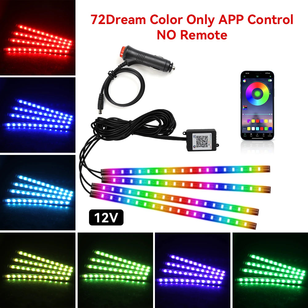 LED Car Foot Light Remote/Voice Control Ambient Lamp Auto Decoration 36/48/72 LED Atmosphere Lamp