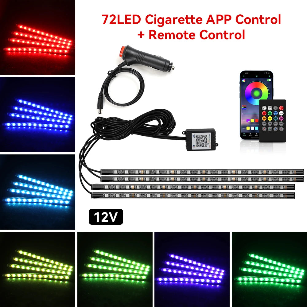 RGB Universal Car Ambient Lights LED Strip Interior Atmosphere Lamps 8 Colors Decorative Off Road 4x4 SUV Automobile Accessories