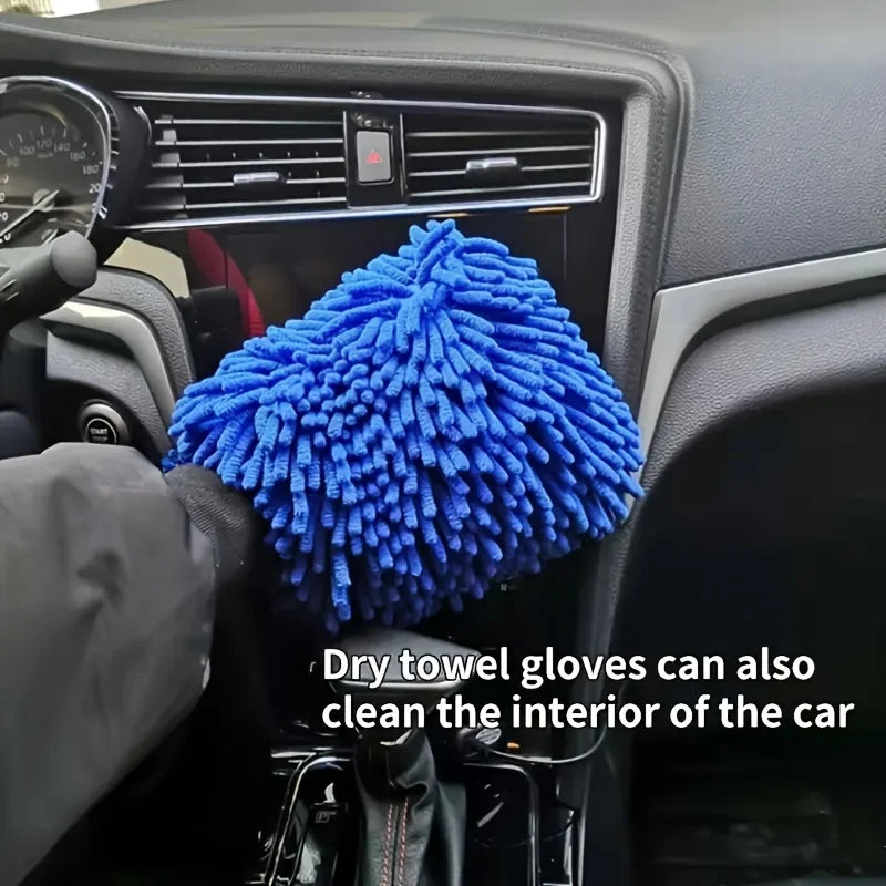 1 Chenille Plush Gloves for Car Cleaning Thickened Doublesided Car Cleaning Tools Ultrafine Fiber Car Washing Gloves