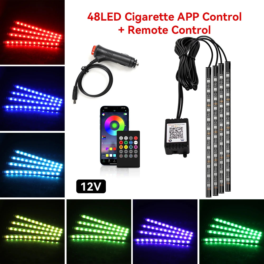 Led Car Foot Lamp Ambient Light RGB Usb App Remote Music Control Automotive Interior Decorative Neon Atmosphere Lights
