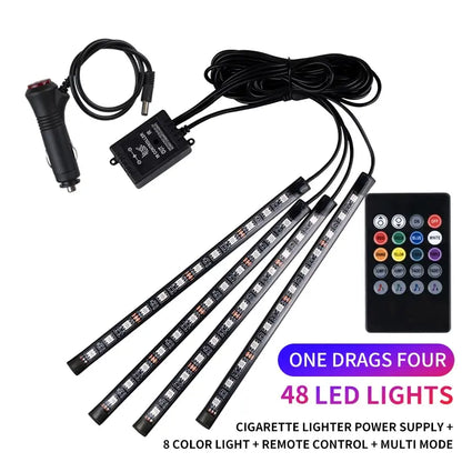 Led Car Foot Lamp Ambient Light RGB Usb App Remote Music Control Automotive Interior Decorative Neon Atmosphere Lights