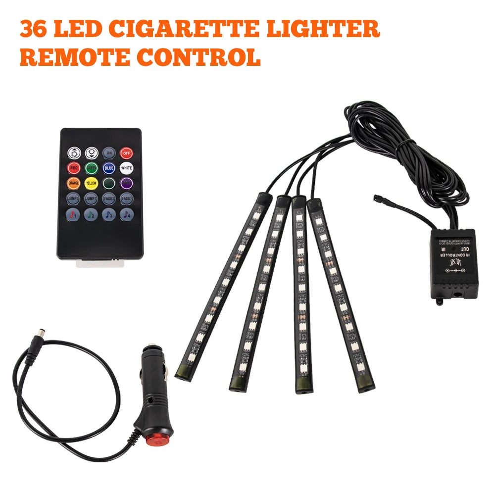 LED Car Foot Light Remote/Voice Control Ambient Lamp Auto Decoration 36/48/72 LED Atmosphere Lamp