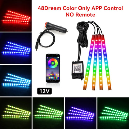 Led Car Foot Lamp Ambient Light RGB Usb App Remote Music Control Automotive Interior Decorative Neon Atmosphere Lights