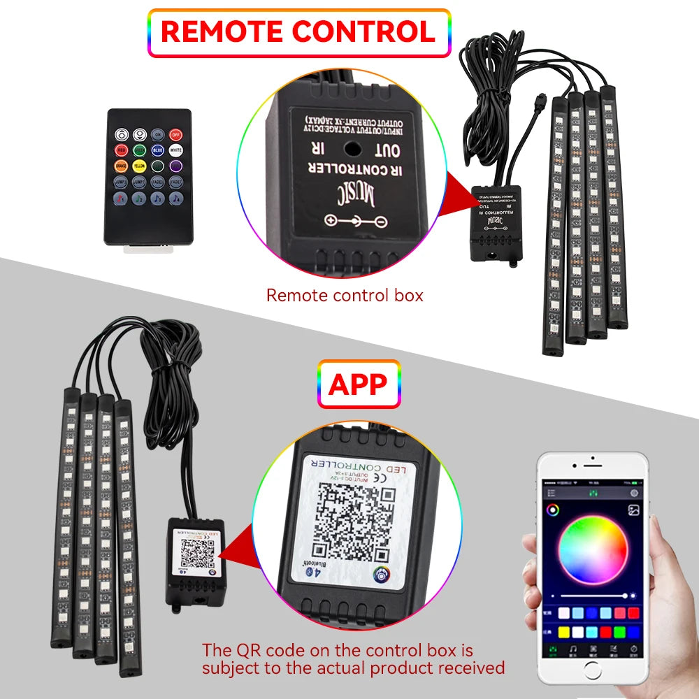 Led Car Foot Lamp Ambient Light RGB Usb App Remote Music Control Automotive Interior Decorative Neon Atmosphere Lights