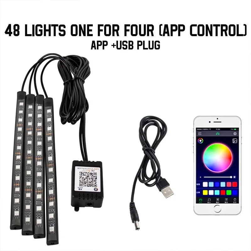 RGB Universal Car Ambient Lights LED Strip Interior Atmosphere Lamps 8 Colors Decorative Off Road 4x4 SUV Automobile Accessories