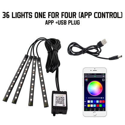 LED Car Foot Light Remote/Voice Control Ambient Lamp Auto Decoration 36/48/72 LED Atmosphere Lamp