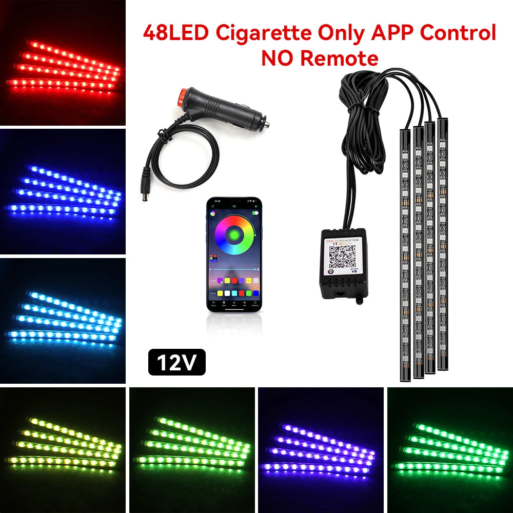 Led Car Foot Lamp Ambient Light RGB Usb App Remote Music Control Automotive Interior Decorative Neon Atmosphere Lights