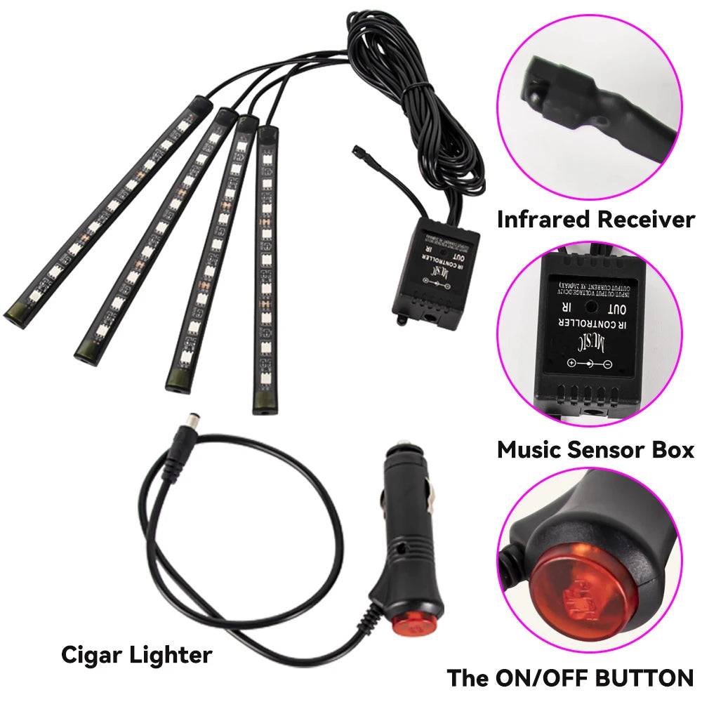 LED Car Foot Light Remote/Voice Control Ambient Lamp Auto Decoration 36/48/72 LED Atmosphere Lamp