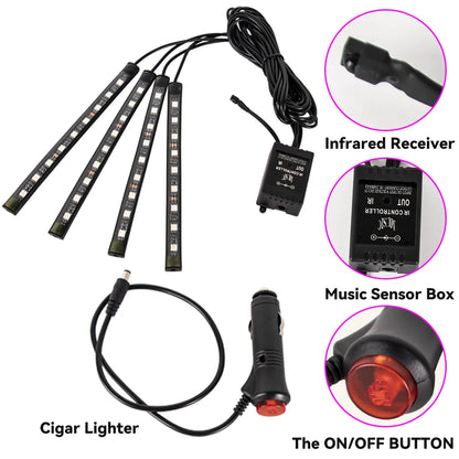 LED Car Foot Light Remote/Voice Control Ambient Lamp Auto Decoration 36/48/72 LED Atmosphere Lamp