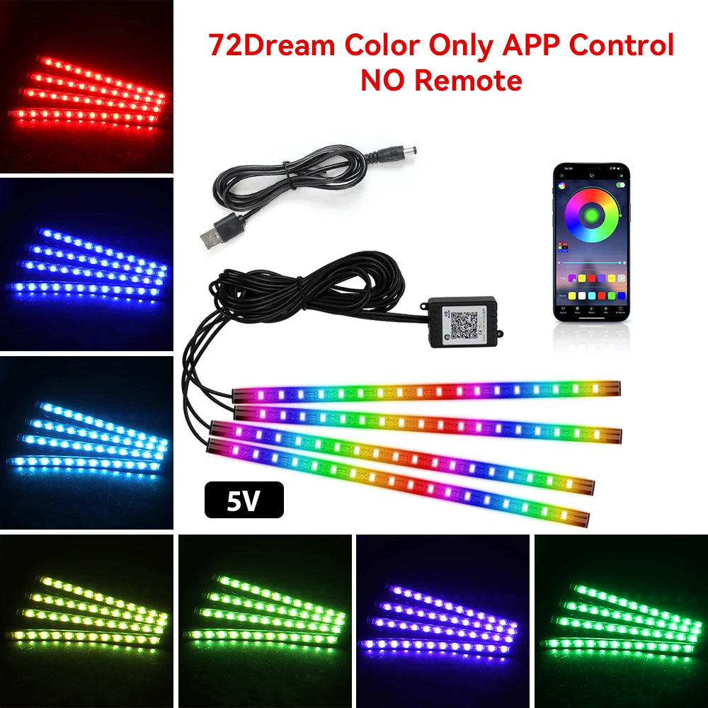 LED Car Foot Light Remote/Voice Control Ambient Lamp Auto Decoration 36/48/72 LED Atmosphere Lamp
