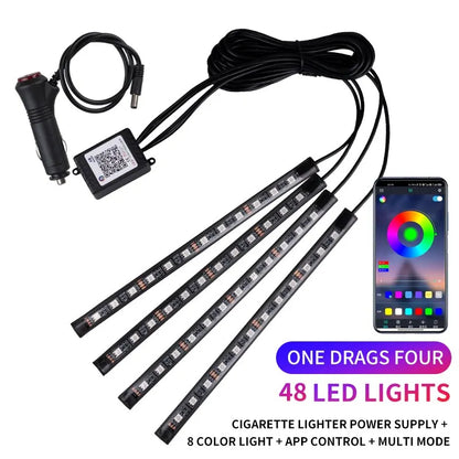 Led Car Foot Lamp Ambient Light RGB Usb App Remote Music Control Automotive Interior Decorative Neon Atmosphere Lights