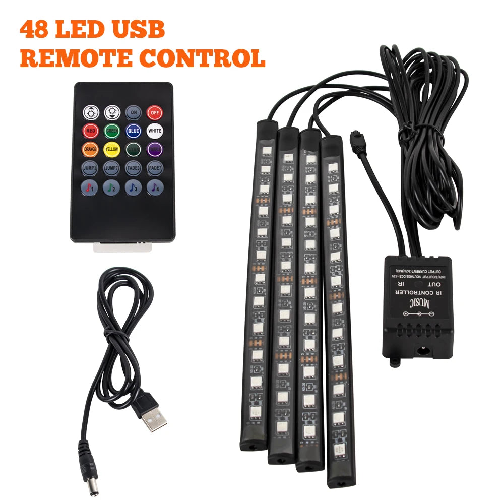 RGB Universal Car Ambient Lights LED Strip Interior Atmosphere Lamps 8 Colors Decorative Off Road 4x4 SUV Automobile Accessories
