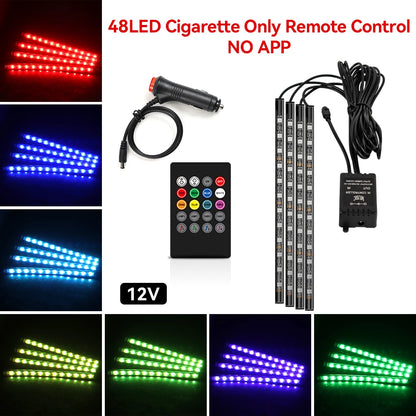 Led Car Foot Lamp Ambient Light RGB Usb App Remote Music Control Automotive Interior Decorative Neon Atmosphere Lights
