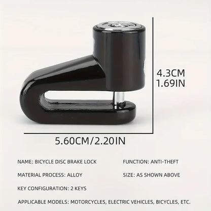 Motorcycle Disc Brake Lock Anti-Theft Security  Mountain Bike Durable Keyed Lock with 2 Keys, No Electricity or Battery Required