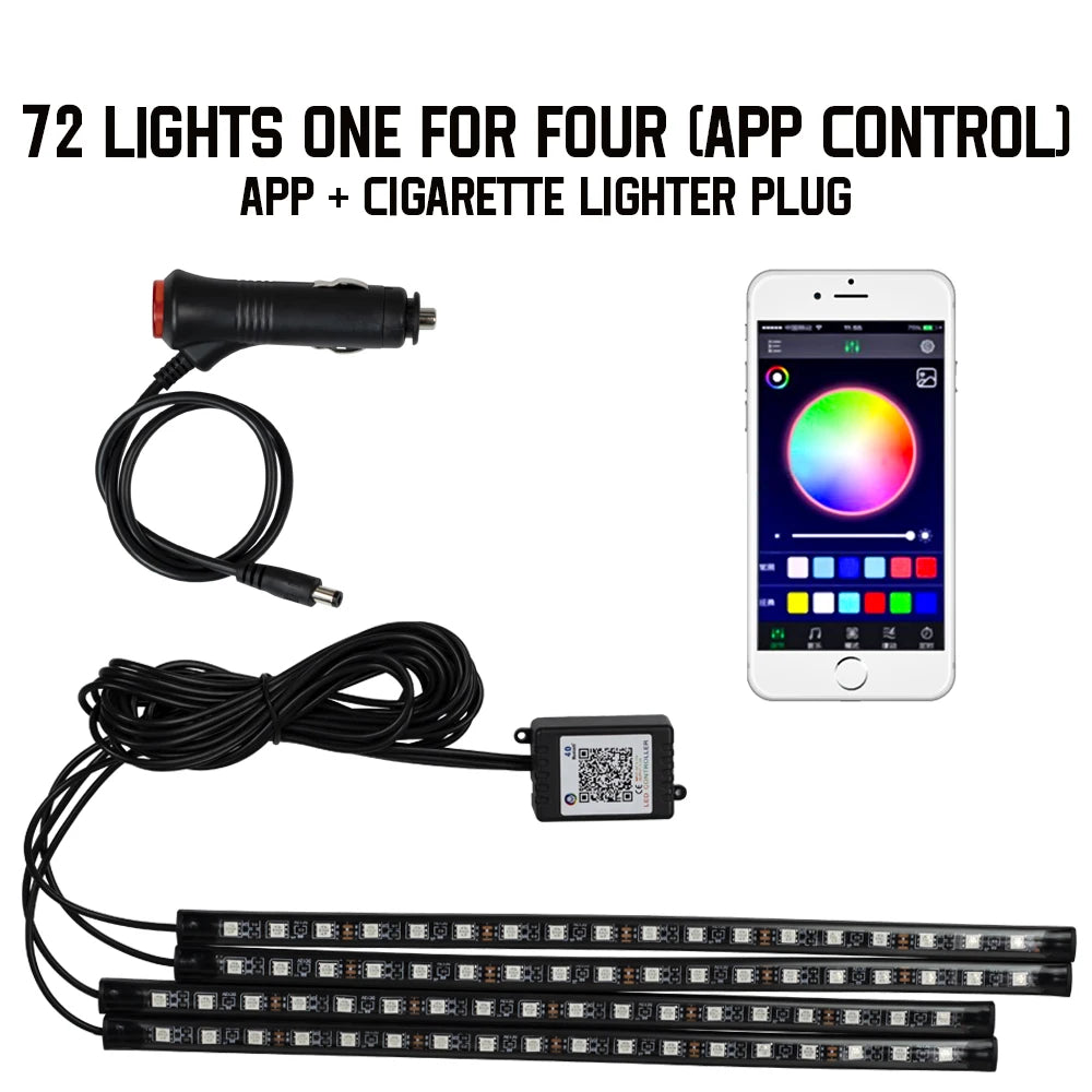 LED Car Foot Light Remote/Voice Control Ambient Lamp Auto Decoration 36/48/72 LED Atmosphere Lamp